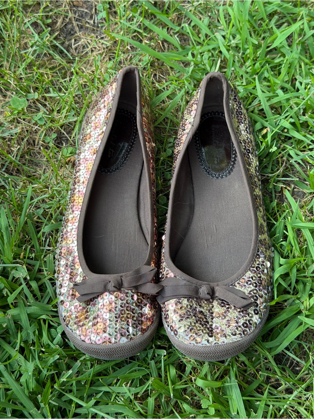 Limited Too Iridescent Sequin Ballet Flats with Brown Trim